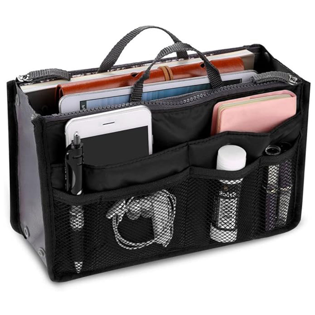 Handbag Organizer Insert for Women with 13 Pockets Large Capacity Lining Zipper Handle Portable Women'S Purse Bag Travel Documents Cards Small Items