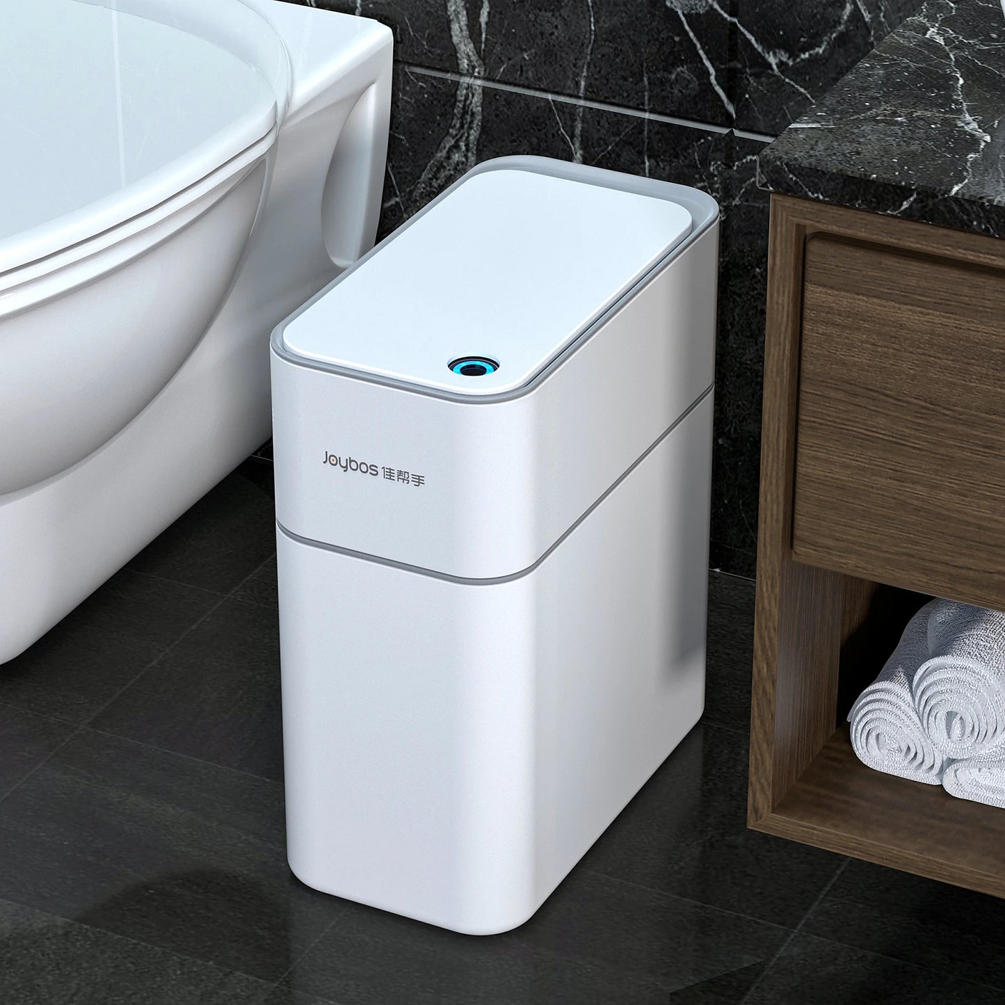 14L Smart Bathroom Trash Can Automatic Bagging Electronic Trash Can White Touchless Narrow Smart Sensor Garbage Bin Smart Home