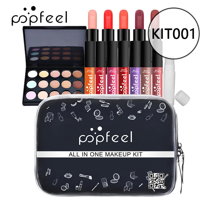 POPFEEL Makeup Full Kit Female Make up Set Eye Shadow Eyeshadow Palette Lip Gloss Mascara Eyeliner Brushes Bag Make-Up for Women