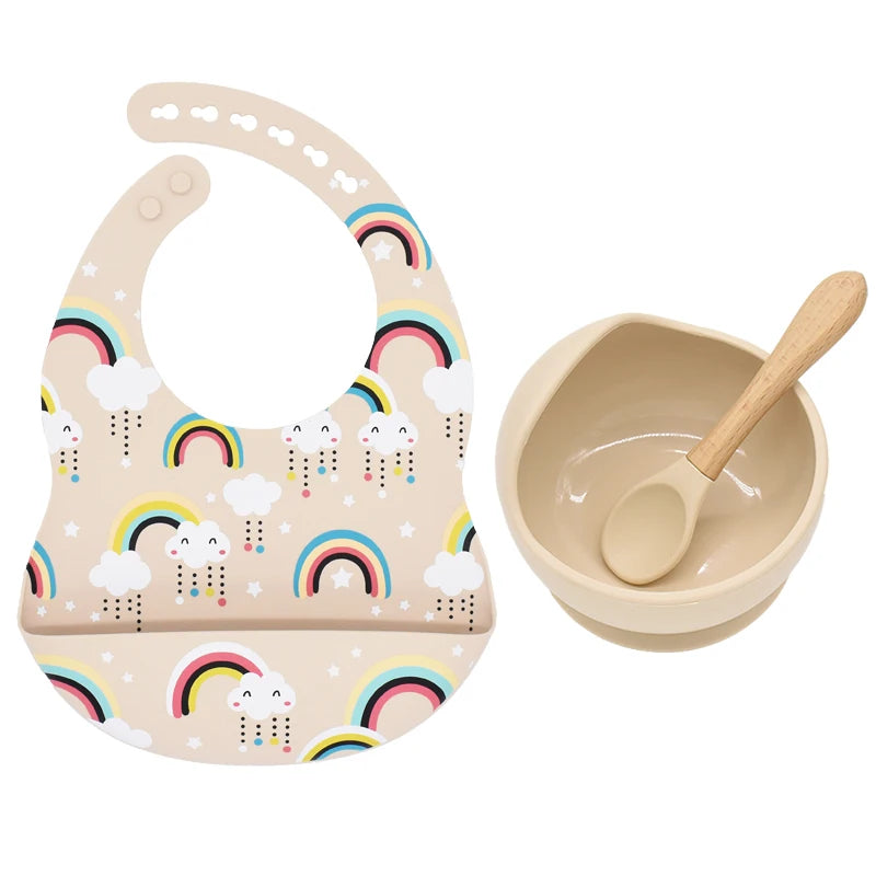 Baby Silicone Bib Rainbow Heart Print Waterproof Baby Feeding Newborn Saliva Towel Toddler Aprons Adjustable Burp Cloth Dorpship