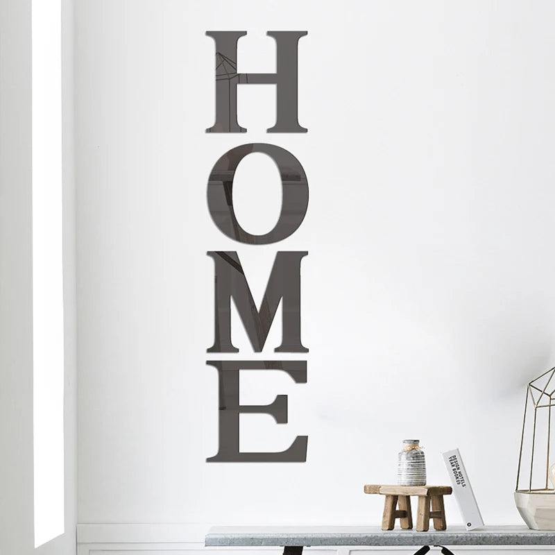 Home Sign Letters Wall Stickers Acrylic Mirror Living Room Decor Adhesive 3D Mirrors Art Aesthetic Sofa TV Backdrop Decoration