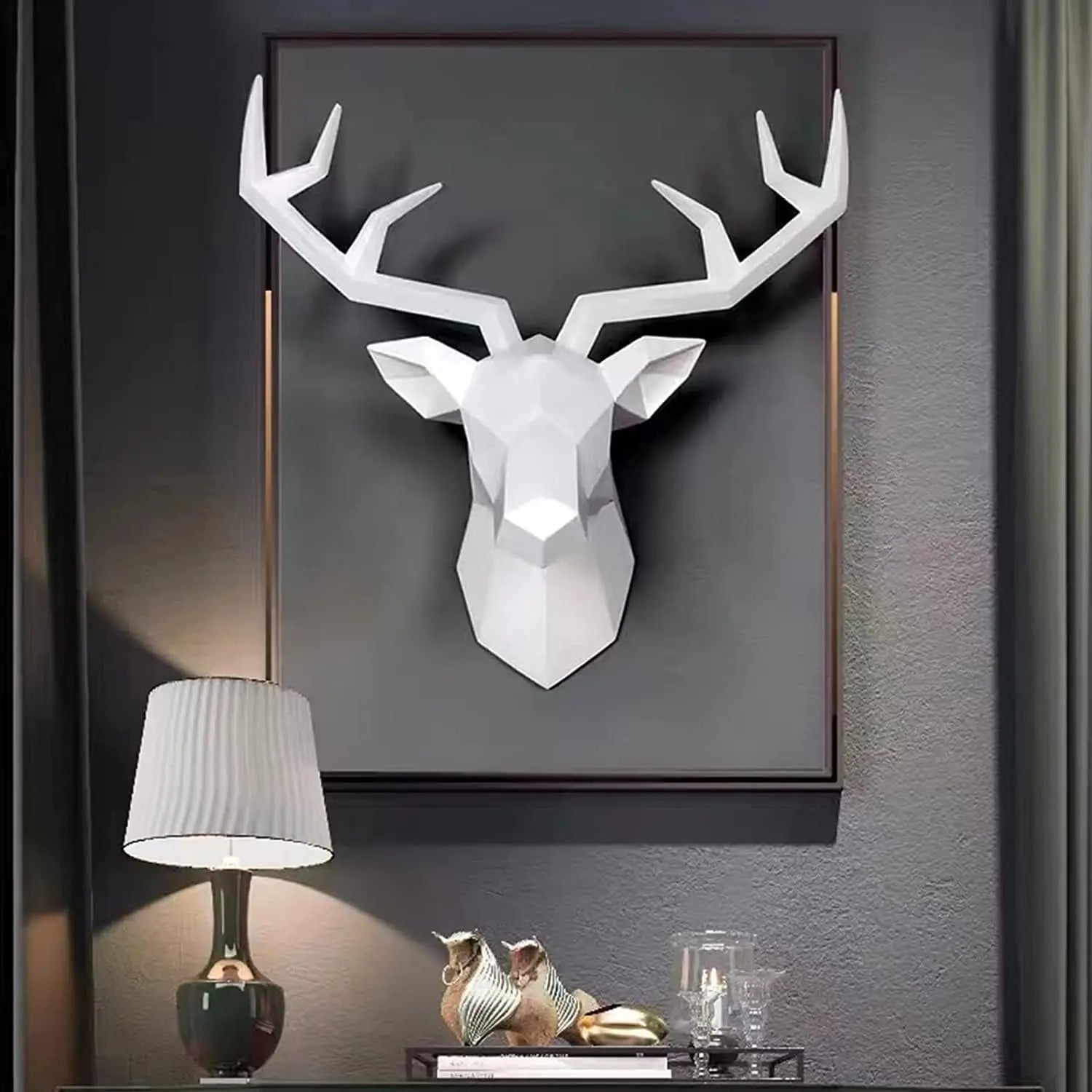 3D Deer Head Sculpture Geometric Resin Animal Head Modern Home Decor Luxury Decorative Wall Decoration