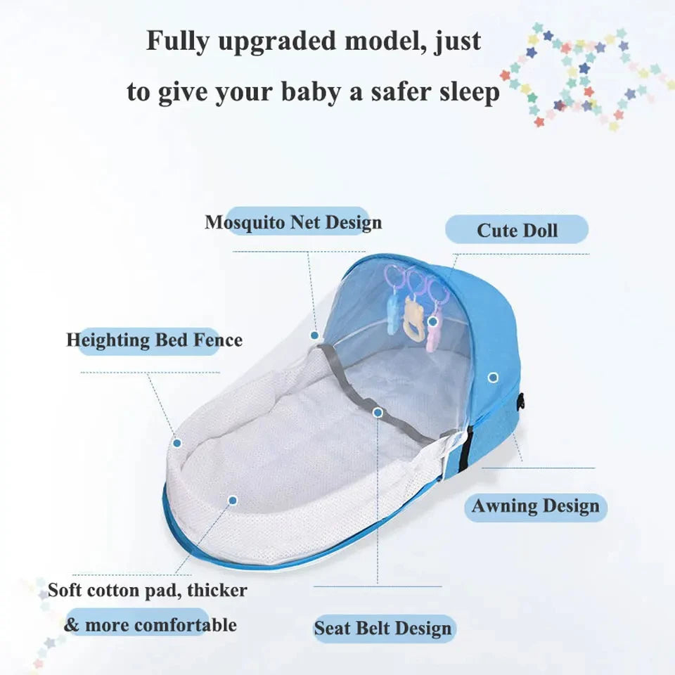 Baby Bed Folding Portable Baby Crib with Net and Awning Baby Nest Portable Baby Bed for Camping Infant Bed Bassinet for Baby