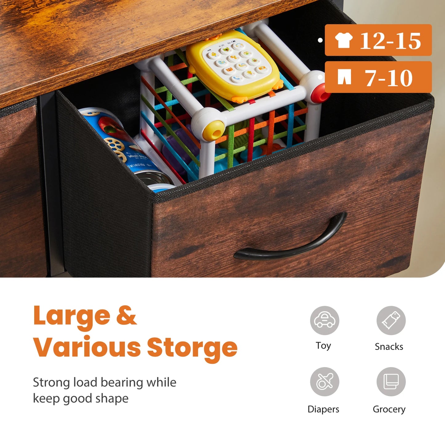 Dresser for Bedroom with 9 Fabric Storage Drawer Wardrobe Tall Chest Organizer Closet Adult Kids Clothes Wood Cabinet Furniture