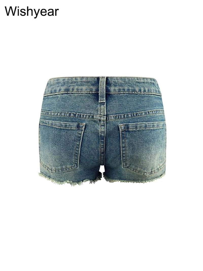 Fashion Lace-Up Bandage Blue Stretch Denim Shorts for Women Summer Casual Skinny Short Jeans Sexy Beach Night Club Outfits