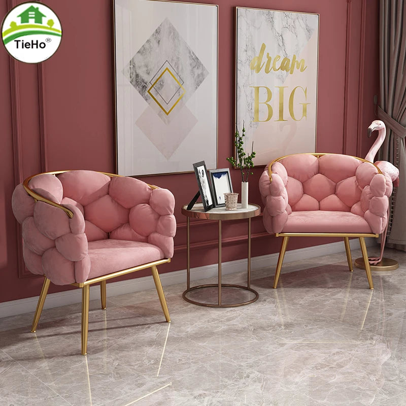 Luxury Nordic Single Sofa Chair Velvet Leisure Armchair Dressing Makeup Chairs Living Room Bedroom Chair Pink Grey