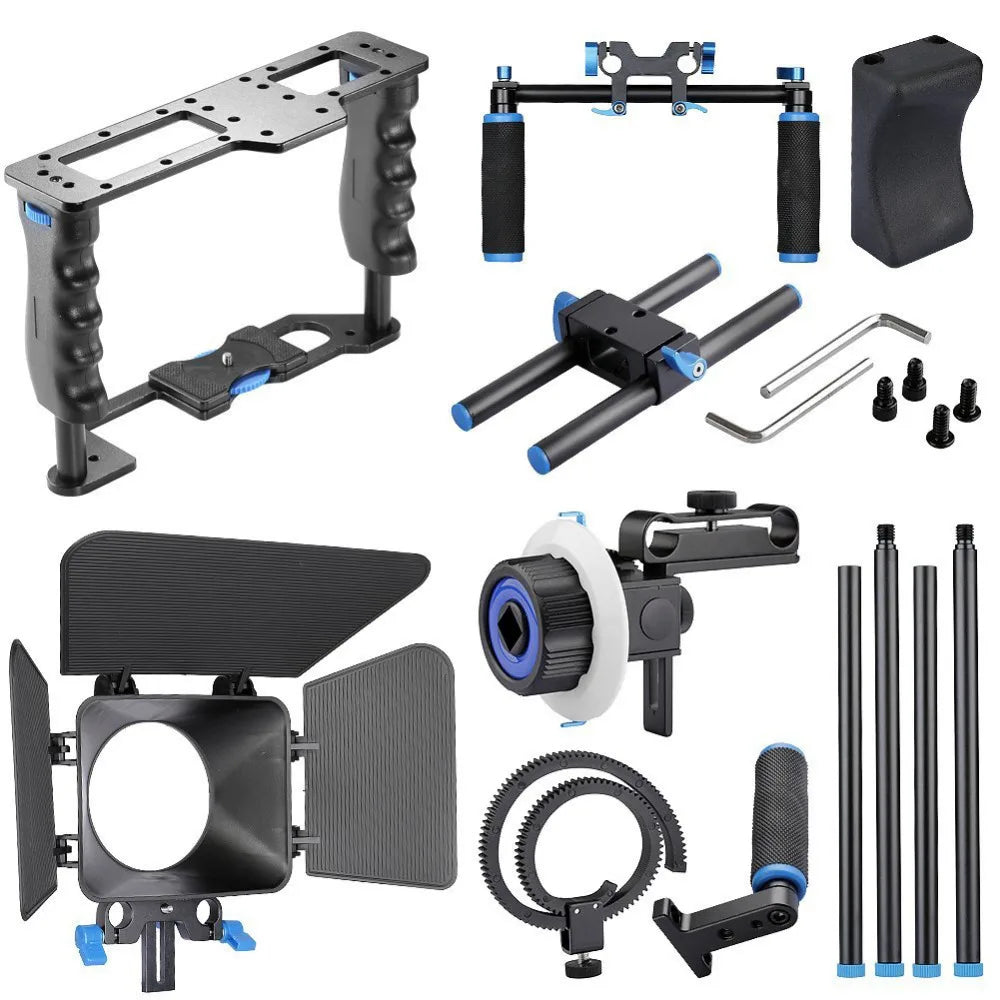 DSLR Rig Video Stabilizer Kit Film Equipment Matte Box+Dslr Cage+Shoulder Mount Rig+Follow Focus for DSLR Camera Camcorder