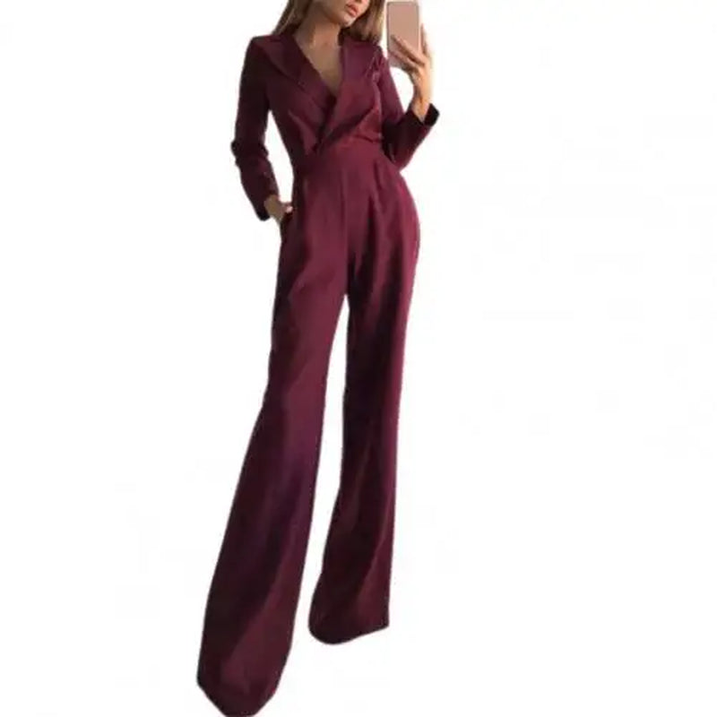 Elegant Popular Straight Leg High Waist Jumpsuit Autumn Winter Office Lady Jumpsuit Long Sleeve for Wedding