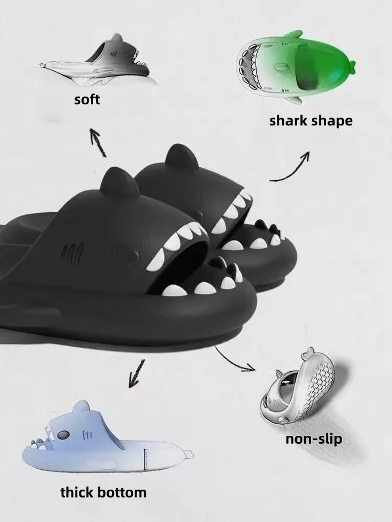 Summer Adults Shark Slippers Kids Cartoon Sandals Men Shark Slides Women Beach Flip Flops Couple Home Anti-Skid Flat Shoes