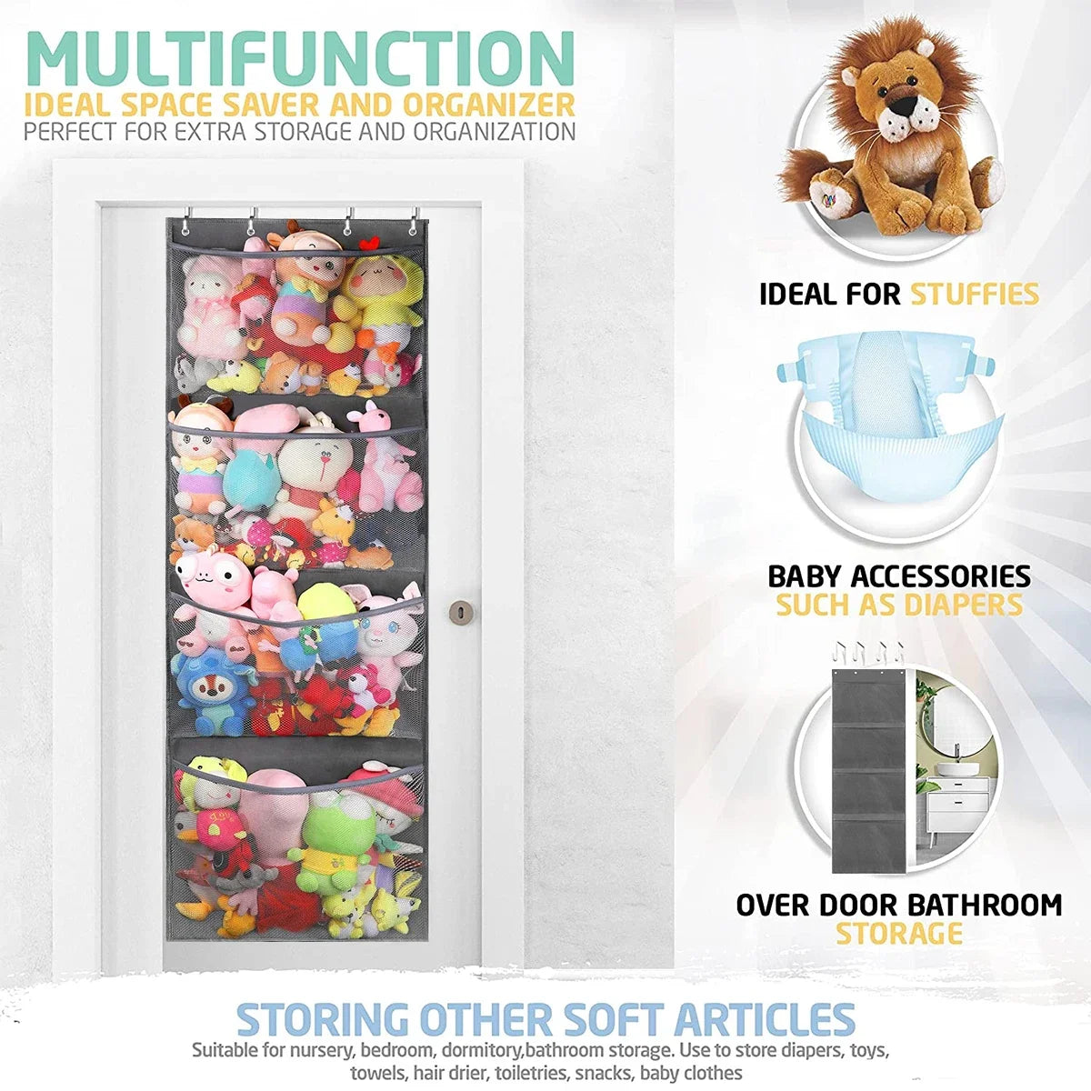 4-Layers Door Storage Bag for Stuffed Animal Storage Display Children'S Toys Storage Hanging Mesh Bag Kid'S Dolls Toys Organizer