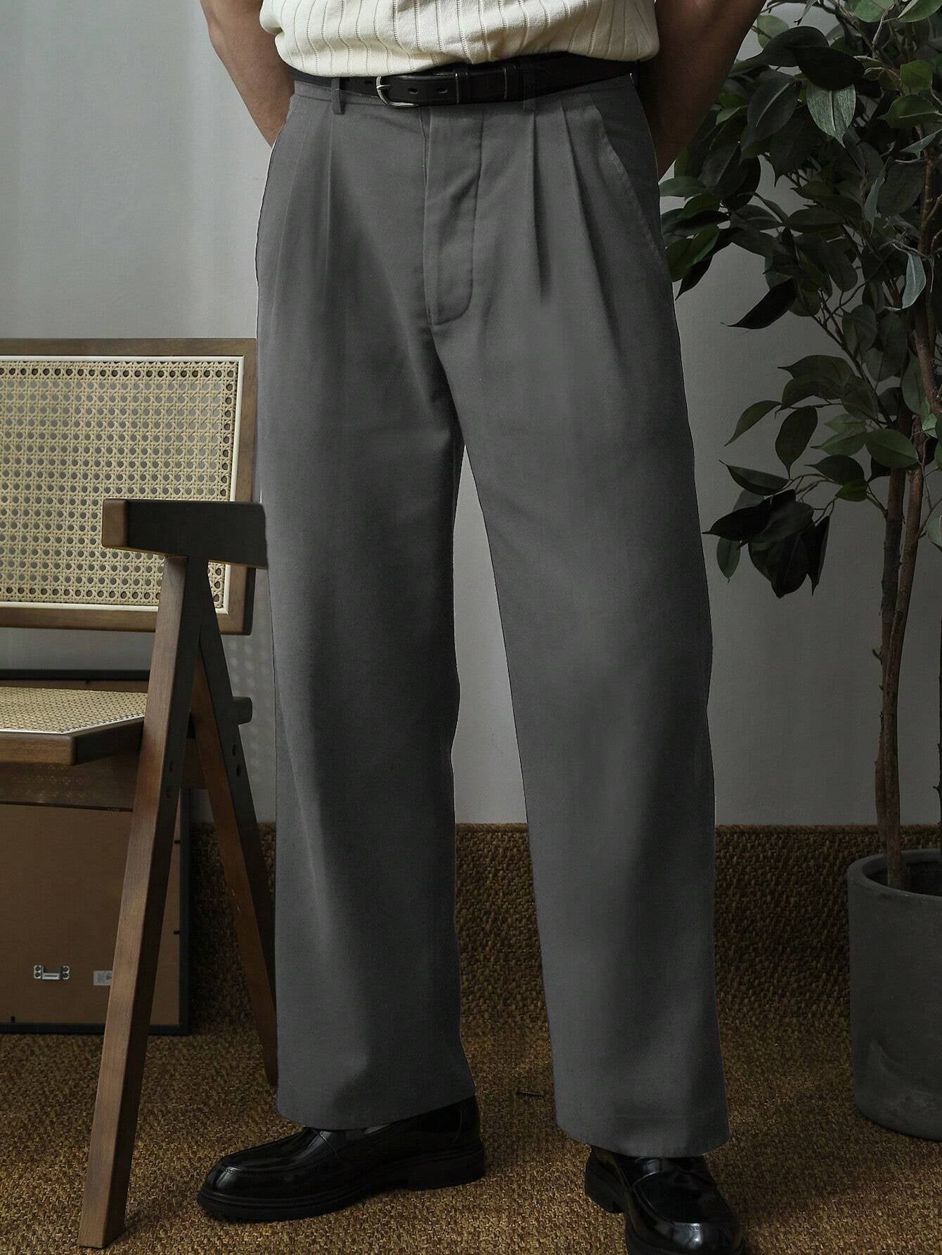 Men'S Solid Color Pleated Dress Pants