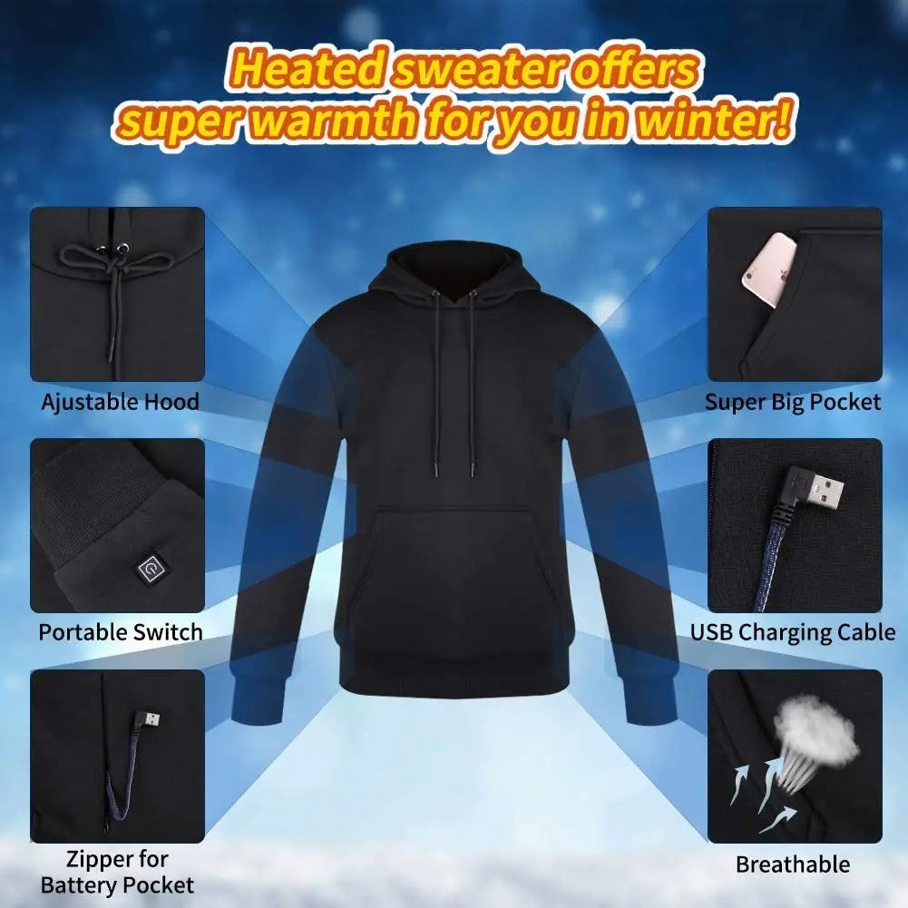 Women Outdoor Electric USB Heating Sweaters Hoodies Men Winter Warm Heated Clothes Charging Heat Jacket Sportswear