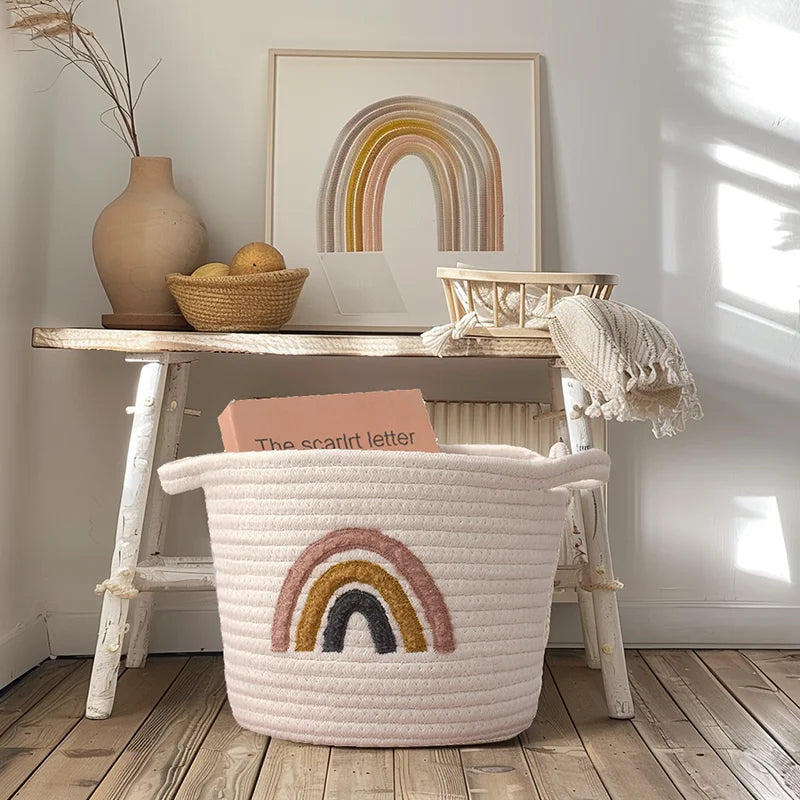 Nordic Rainbow Handwoven Storage Basket Multi-Functional Organizer Kids Toys Desktop Sundries Kids Room Table Decor