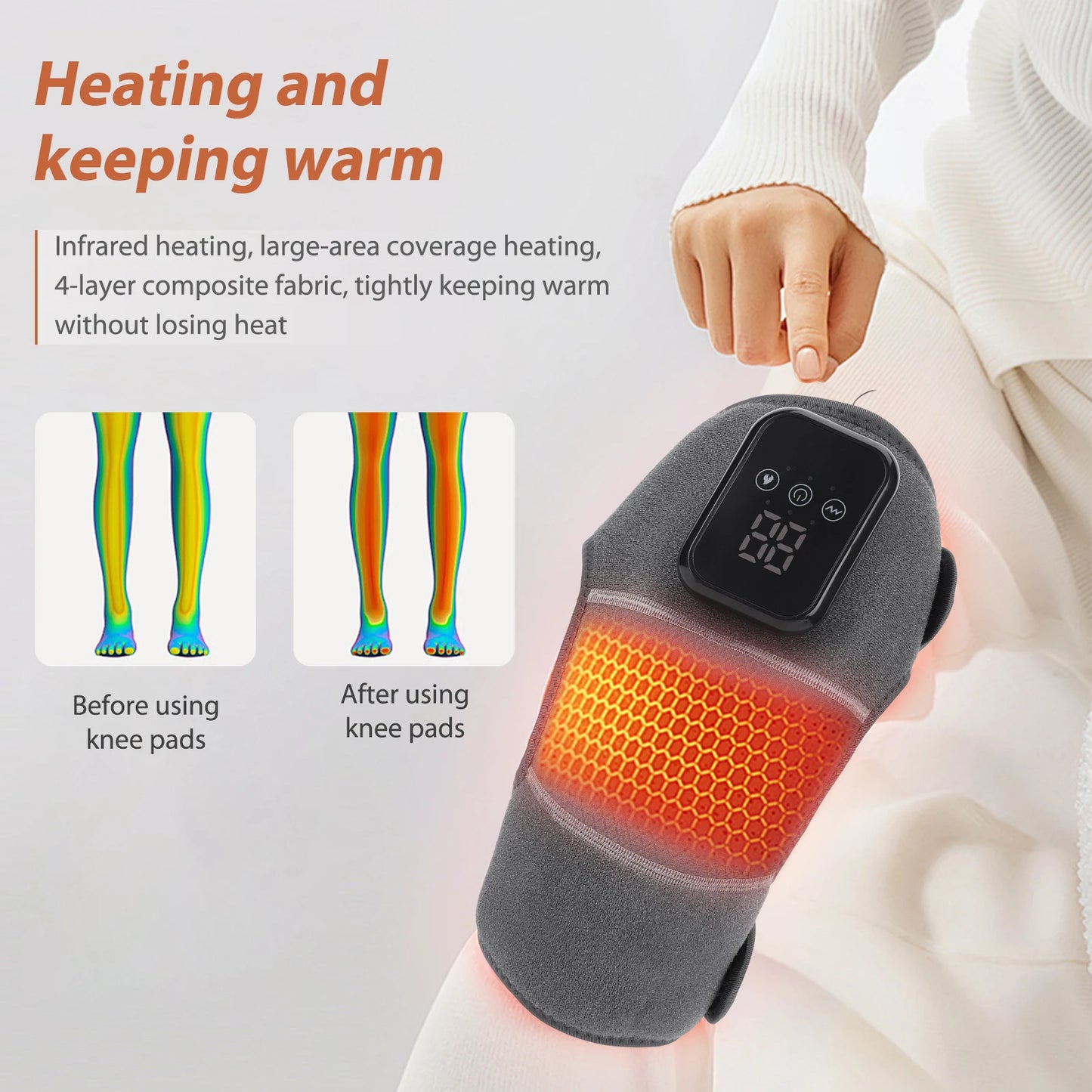 Knee Massager Vibration Heated Knee Massager 3 Mode Adjustable Electric Heating Knee Pad USB Heated Knee Brace Wrap Pain Relief