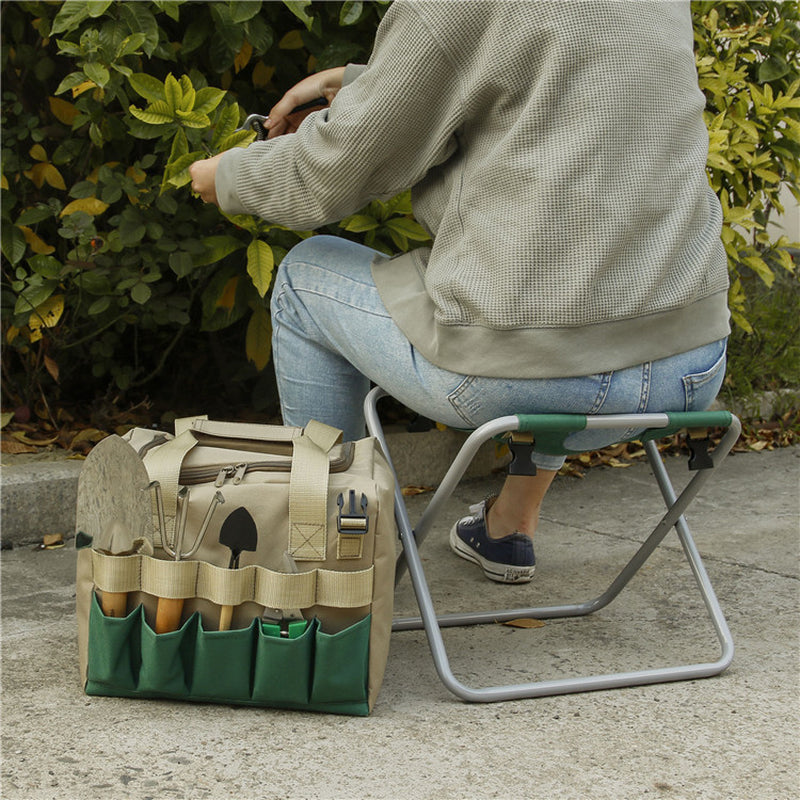 Gardening Stool with Tote Bag Chair Garden Tools Set Organizer, Folding Garden Seat Gardening Stool Gardening