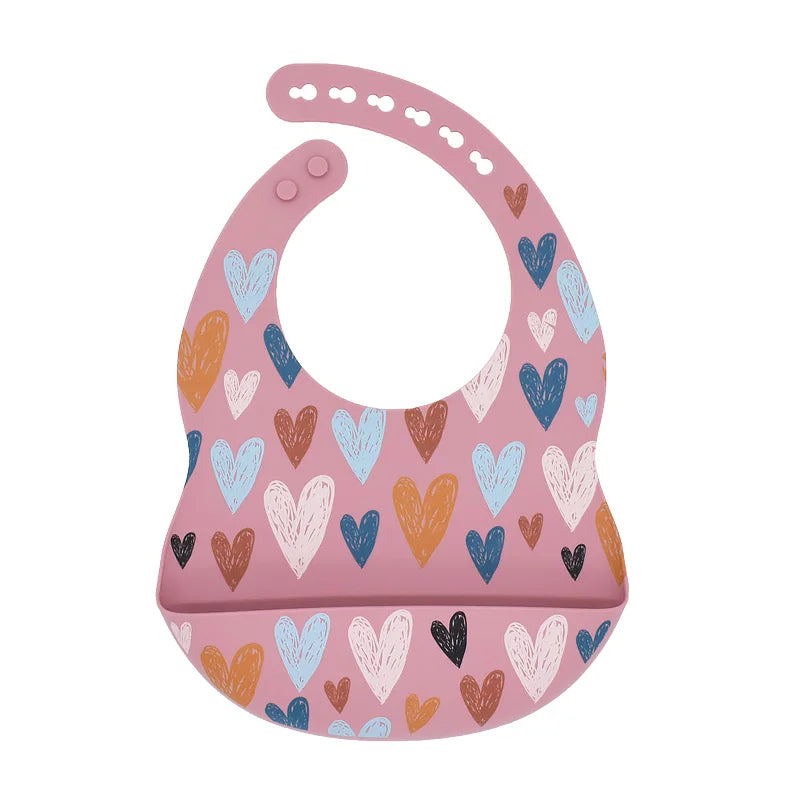 Baby Silicone Bib Rainbow Heart Print Waterproof Baby Feeding Newborn Saliva Towel Toddler Aprons Adjustable Burp Cloth Dorpship