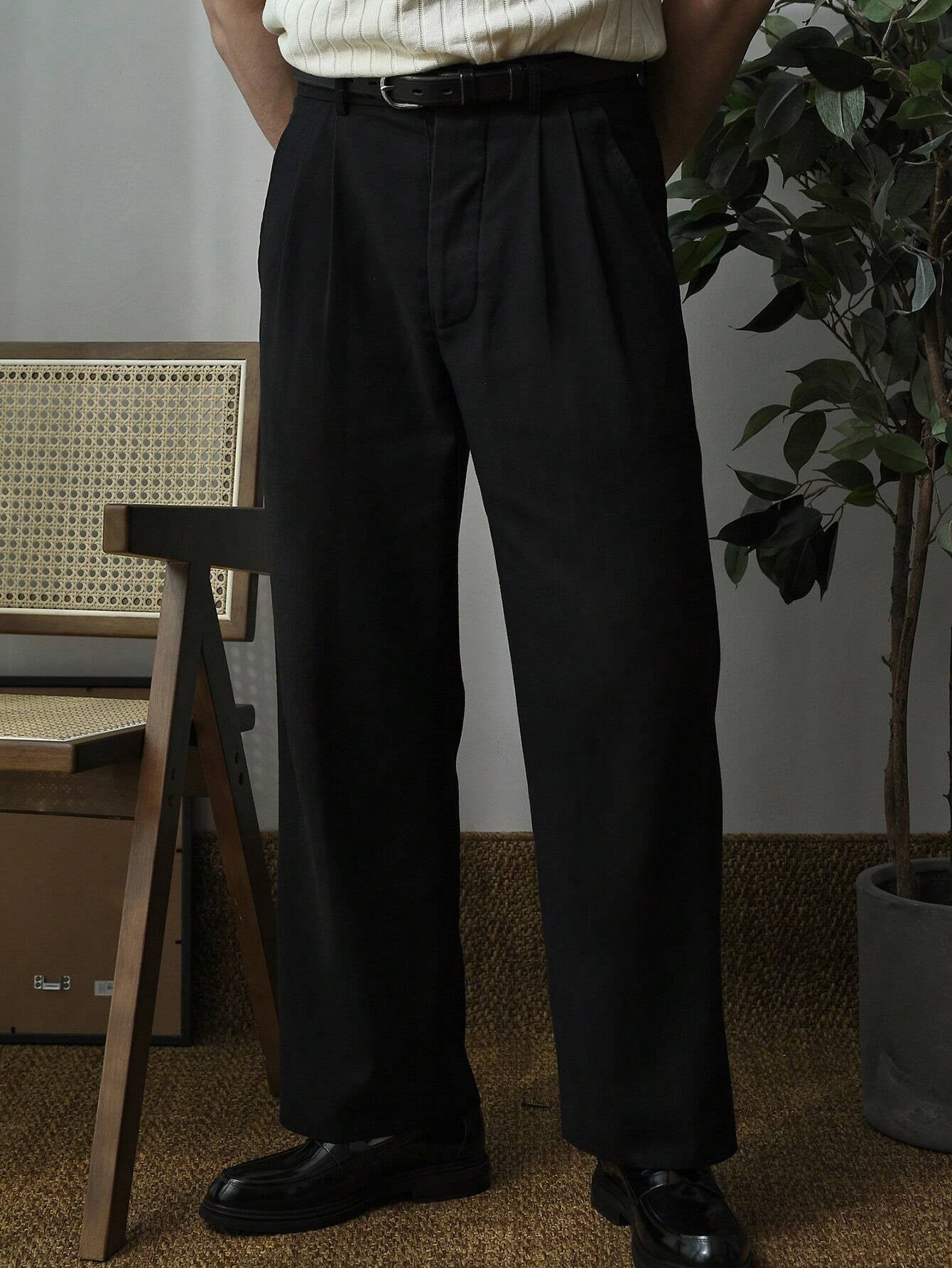 Men'S Solid Color Pleated Dress Pants