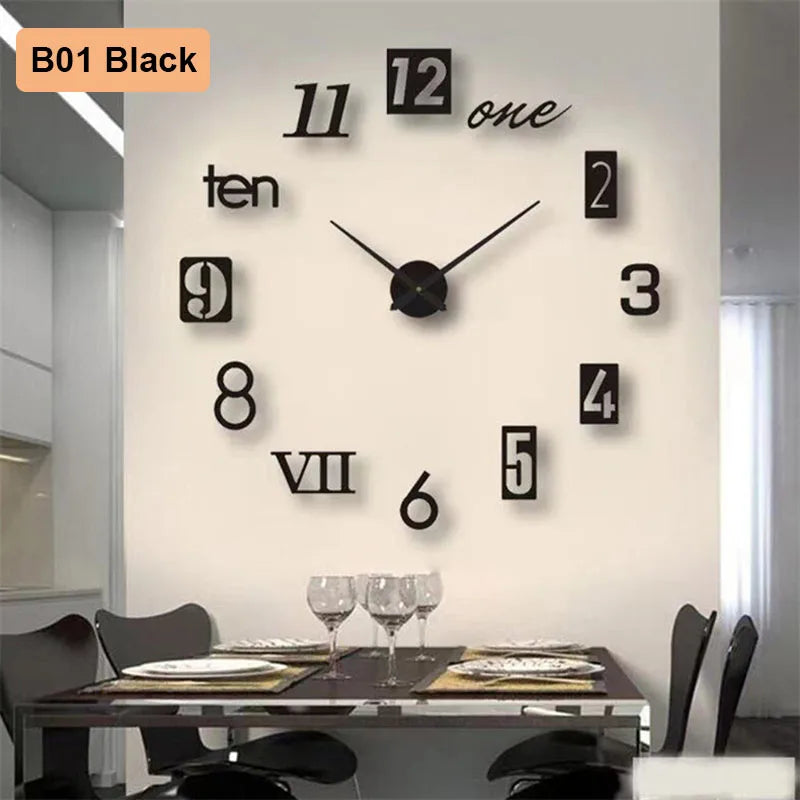 Soundless 90 to 120Cm Large-Sized 3D Number Poster Home Decoration DIY Wall Clock for Living Room Bedroom Study Hotel Big Decor