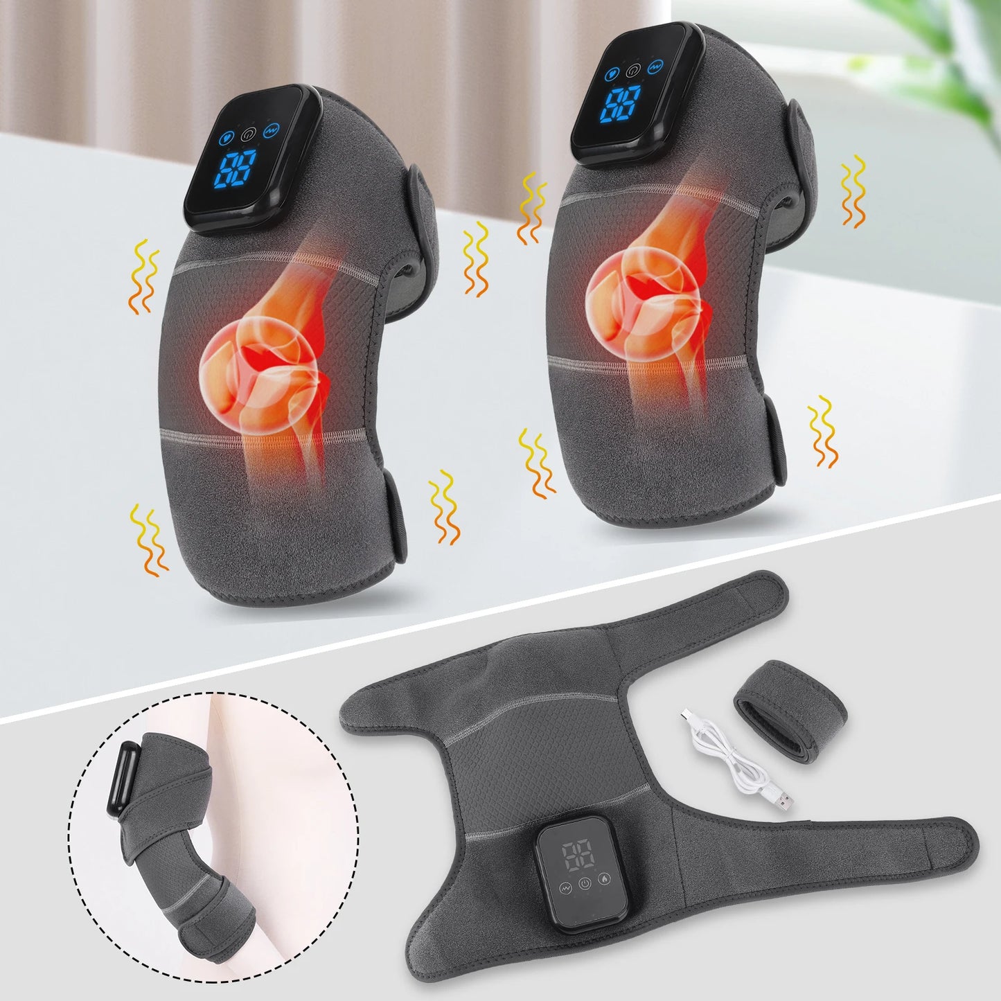 Knee Massager Vibration Heated Knee Massager 3 Mode Adjustable Electric Heating Knee Pad USB Heated Knee Brace Wrap Pain Relief