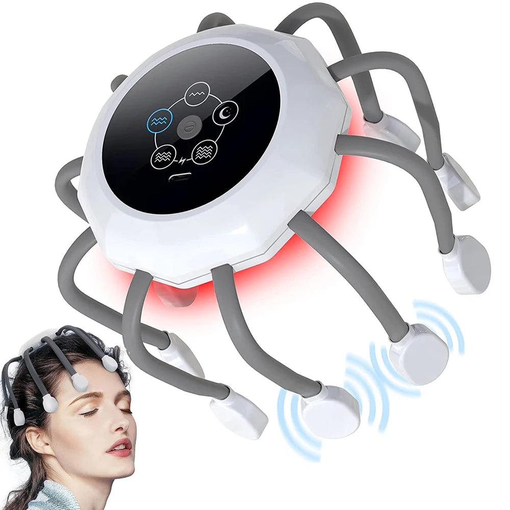 Electric Scalp Massager Head Massager Red Light Therapy Vibrator Octopus Head Scratcher for Relaxation Stress Migraine Relief