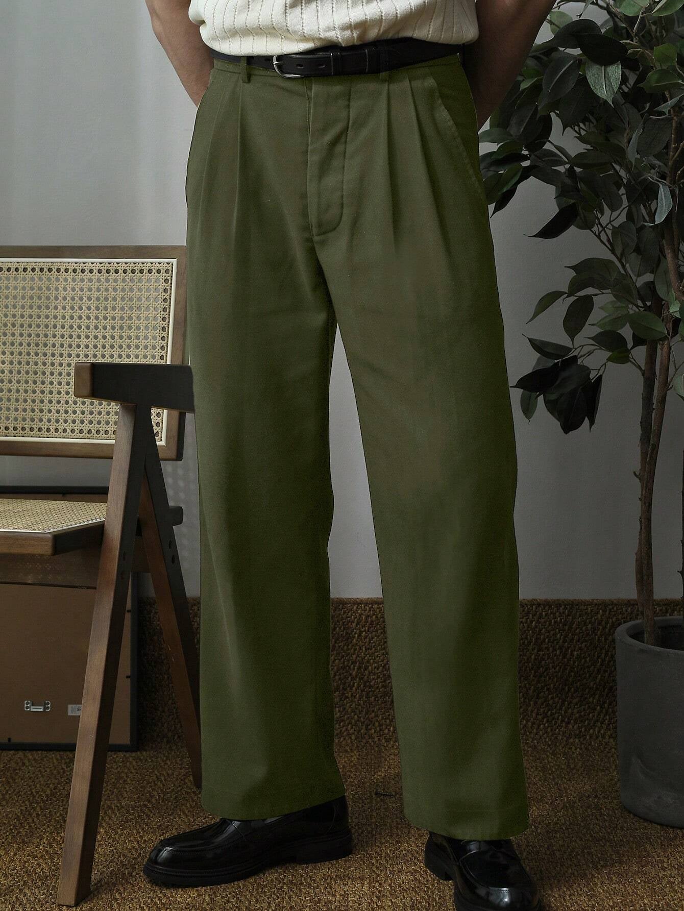 Men'S Solid Color Pleated Dress Pants