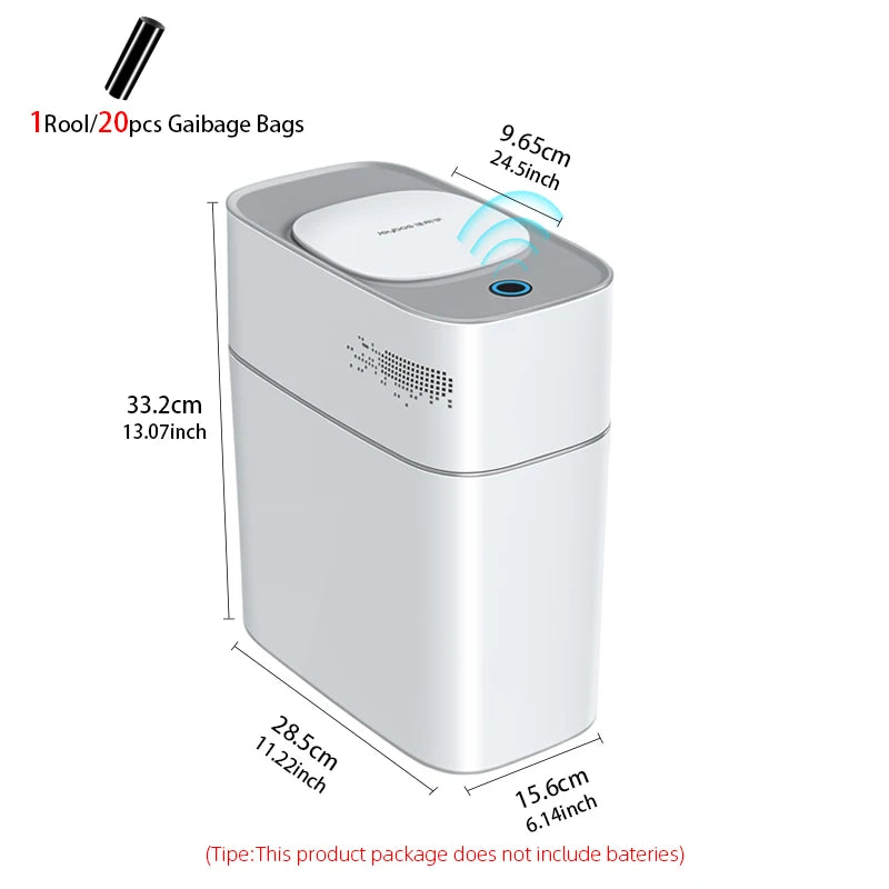 14L Smart Bathroom Trash Can Automatic Bagging Electronic Trash Can White Touchless Narrow Smart Sensor Garbage Bin Smart Home