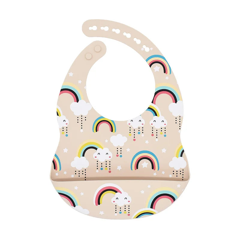 Baby Silicone Bib Rainbow Heart Print Waterproof Baby Feeding Newborn Saliva Towel Toddler Aprons Adjustable Burp Cloth Dorpship