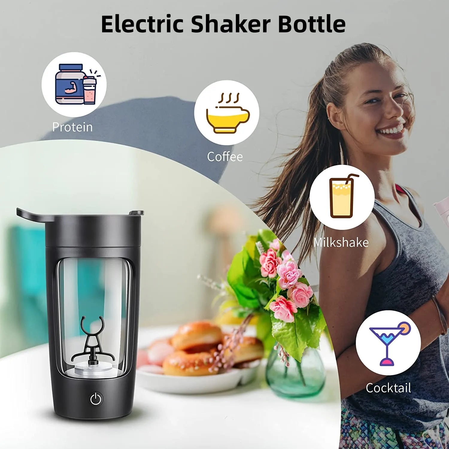 650Ml Rechargeable GYM Shaker Bottle 22Oz Shaker Bottles for Protein Mixes USB Protein Shake Bottles Electric Protein Shaker