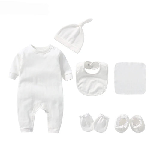 Infant Outfit Multipiece Set Bib Cap Footcuff Gloves Kerchief Suits Solid Color Bodysuit 0-12M Newborn Baby Boys Girls Products