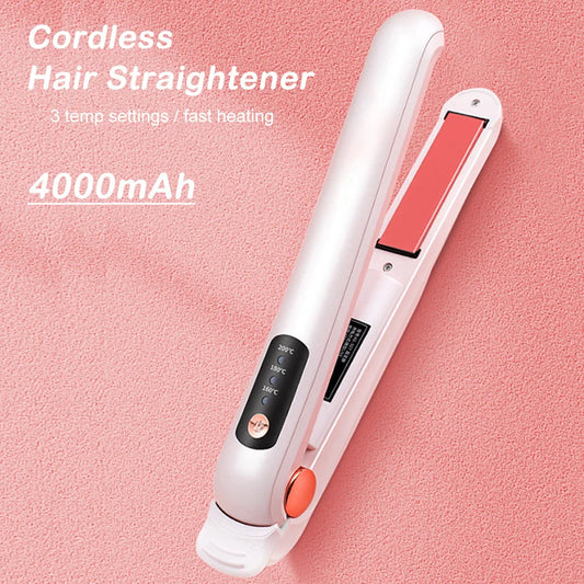 Wireless Hair Straightener 2 in 1 Portable Flat Iron Hair Curler USB Rechargeable Fast Heating Hair Straightener for Travel