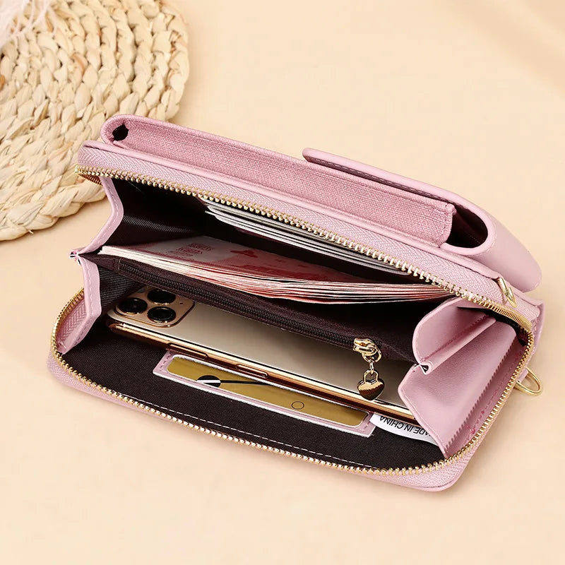 New Women Messenger Bags Luxury Pu Leather Handbags Outing Shoulder Bags Phone Wallet Solid Small Crossbody Bags Long Strap