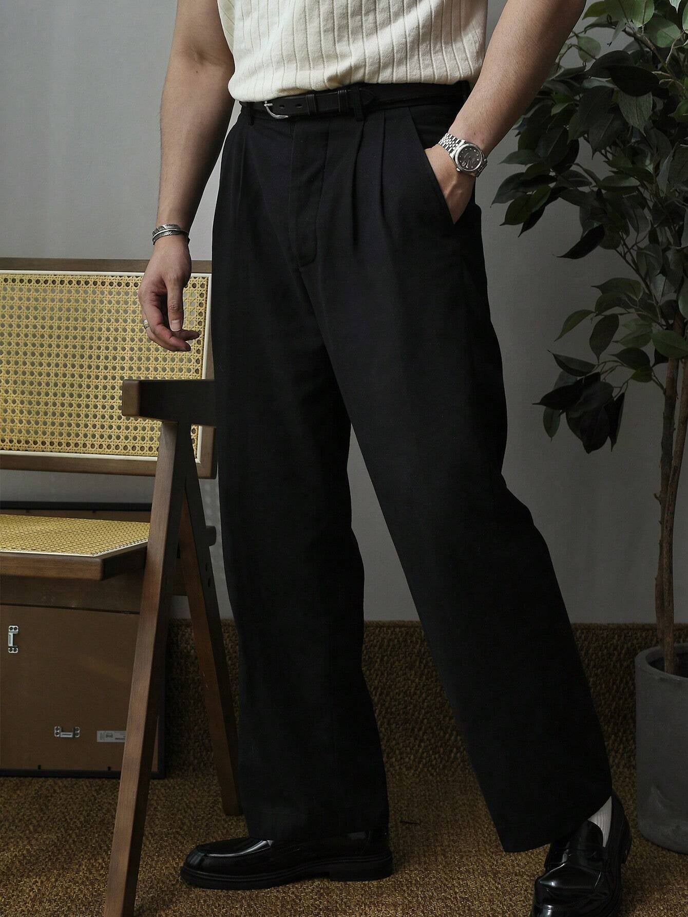 Men'S Solid Color Pleated Dress Pants