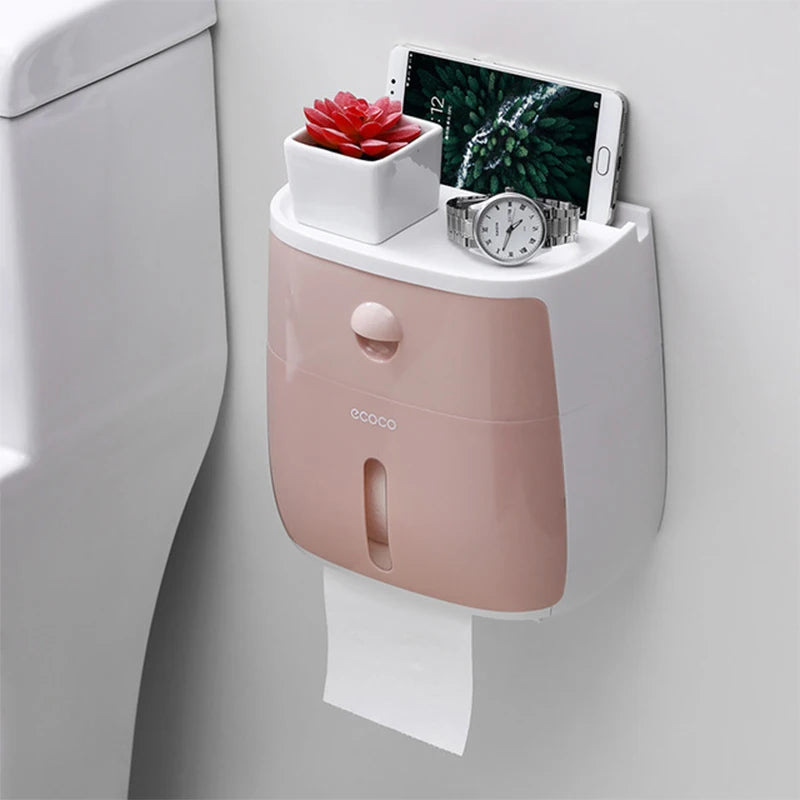 Waterproof Toilet Paper Holder Plastic Paper Towels Holder Wall Mounted Bathroom Shelf Storage Box Portable Toilet Roll Holder