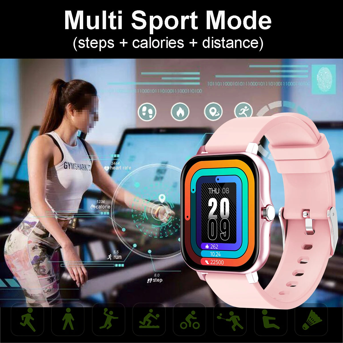 Square Smart Watch Women Men Smartwatch Touch Dial Call Music Smartclock for Android IOS Fitness Tracker Sport Smart-Watch