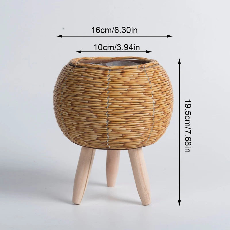 Nordic Flower Shelf Imitation Rattan Flower Pot Woven Flower Basket with Removable Legs Plant Stand Basket Garden Home Decor