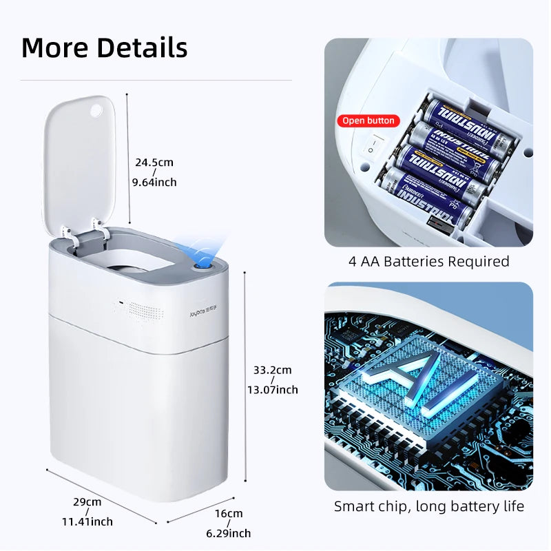 14L Smart Bathroom Trash Can Automatic Bagging Electronic Trash Can White Touchless Narrow Smart Sensor Garbage Bin Smart Home