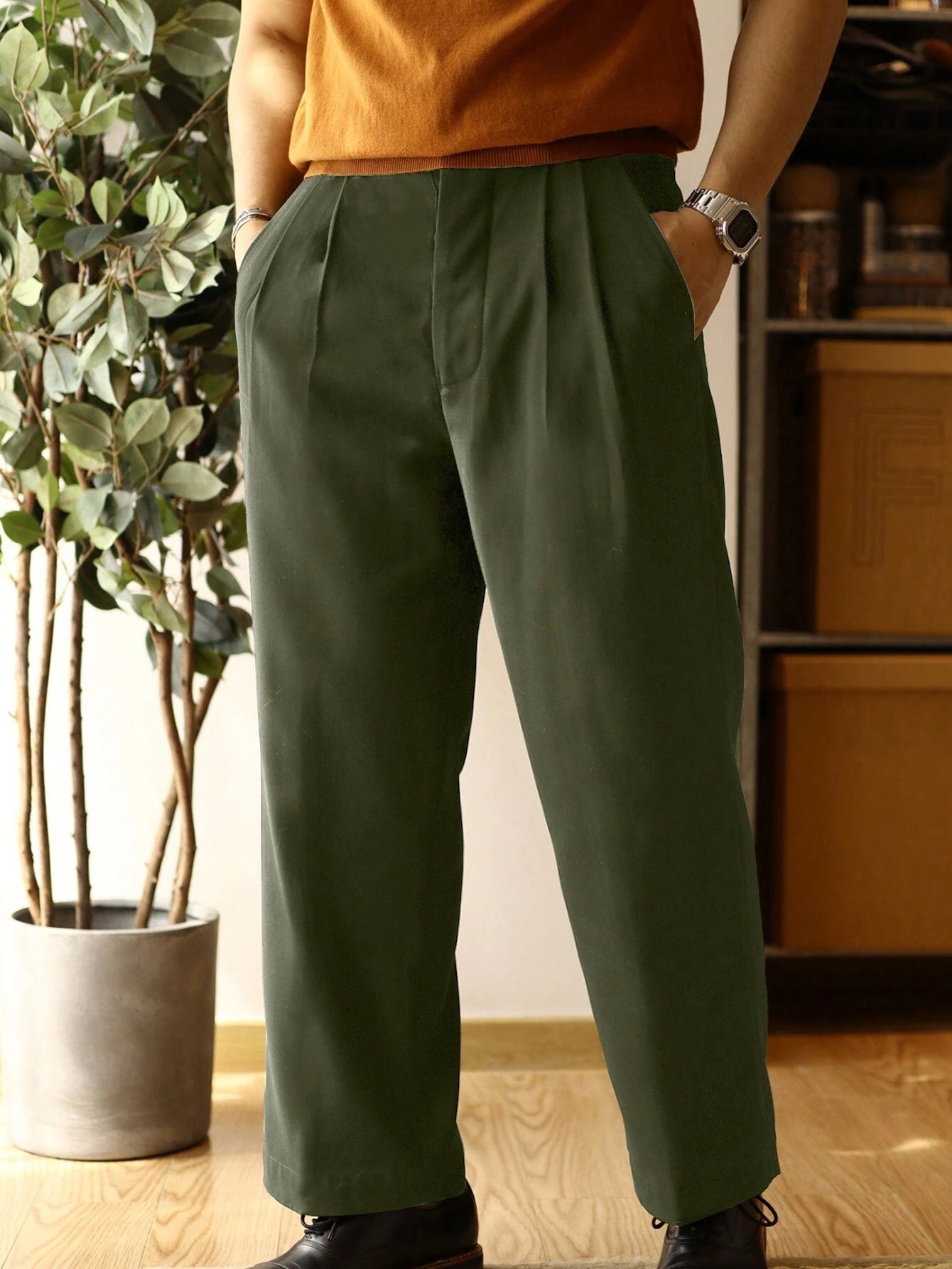 Men'S Solid Color Pleated Dress Pants