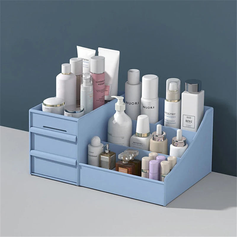 Cosmetic Makeup Organizer with Drawers, Plastic Bathroom Skincare Storage Box Brush Lipstick Holder Organizers Storag