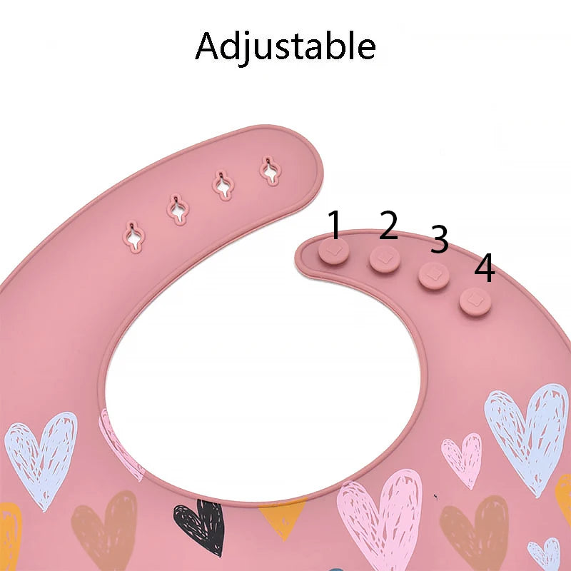 Baby Silicone Bib Rainbow Heart Print Waterproof Baby Feeding Newborn Saliva Towel Toddler Aprons Adjustable Burp Cloth Dorpship