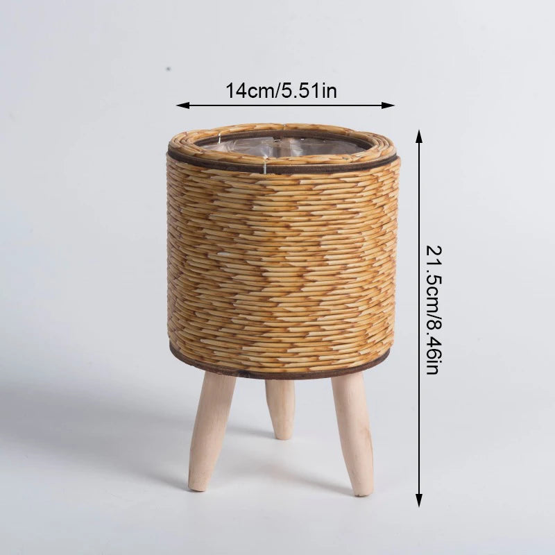 Nordic Flower Shelf Imitation Rattan Flower Pot Woven Flower Basket with Removable Legs Plant Stand Basket Garden Home Decor