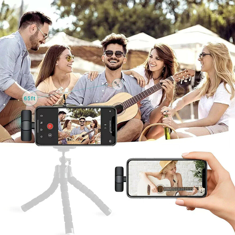 Lavalier Mini Microphone Wireless Audio Video Recording with Phone Charging Wireless Lavalier Microphone Broadcast Lapel Microphones Set Short Video Recording Chargeable Handheld Microphone Live Stre