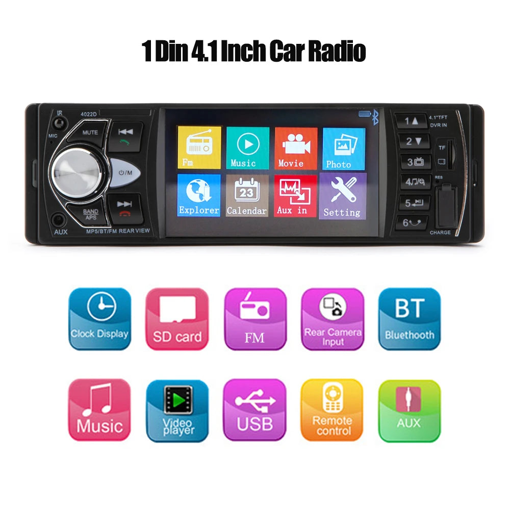 Car Radio 1 Din Autoradio 4022D Bluetooth 4.1" Screen Support Rear View Camera Steering Wheel Contral Car Stereo