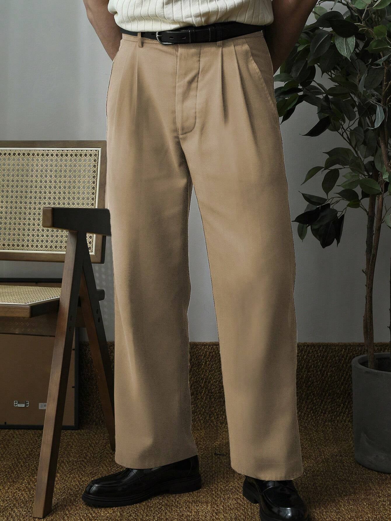 Men'S Solid Color Pleated Dress Pants