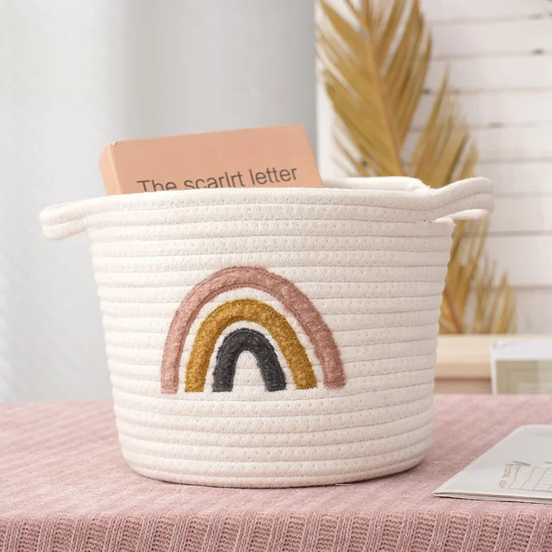 Nordic Rainbow Handwoven Storage Basket Multi-Functional Organizer Kids Toys Desktop Sundries Kids Room Table Decor