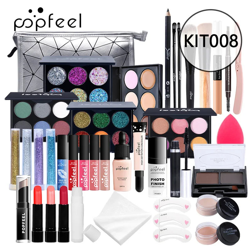 POPFEEL Makeup Full Kit Female Make up Set Eye Shadow Eyeshadow Palette Lip Gloss Mascara Eyeliner Brushes Bag Make-Up for Women