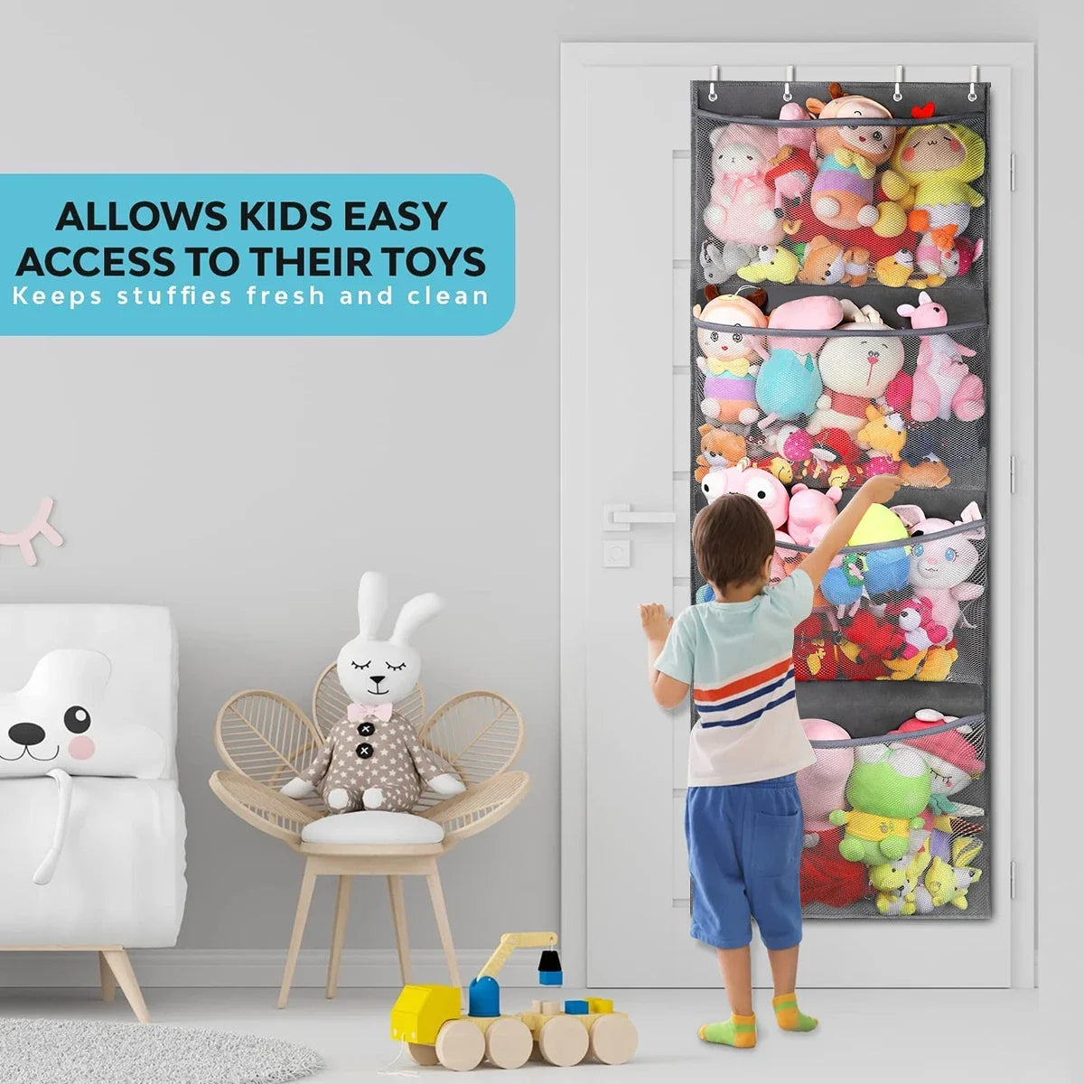 4-Layers Door Storage Bag for Stuffed Animal Storage Display Children'S Toys Storage Hanging Mesh Bag Kid'S Dolls Toys Organizer