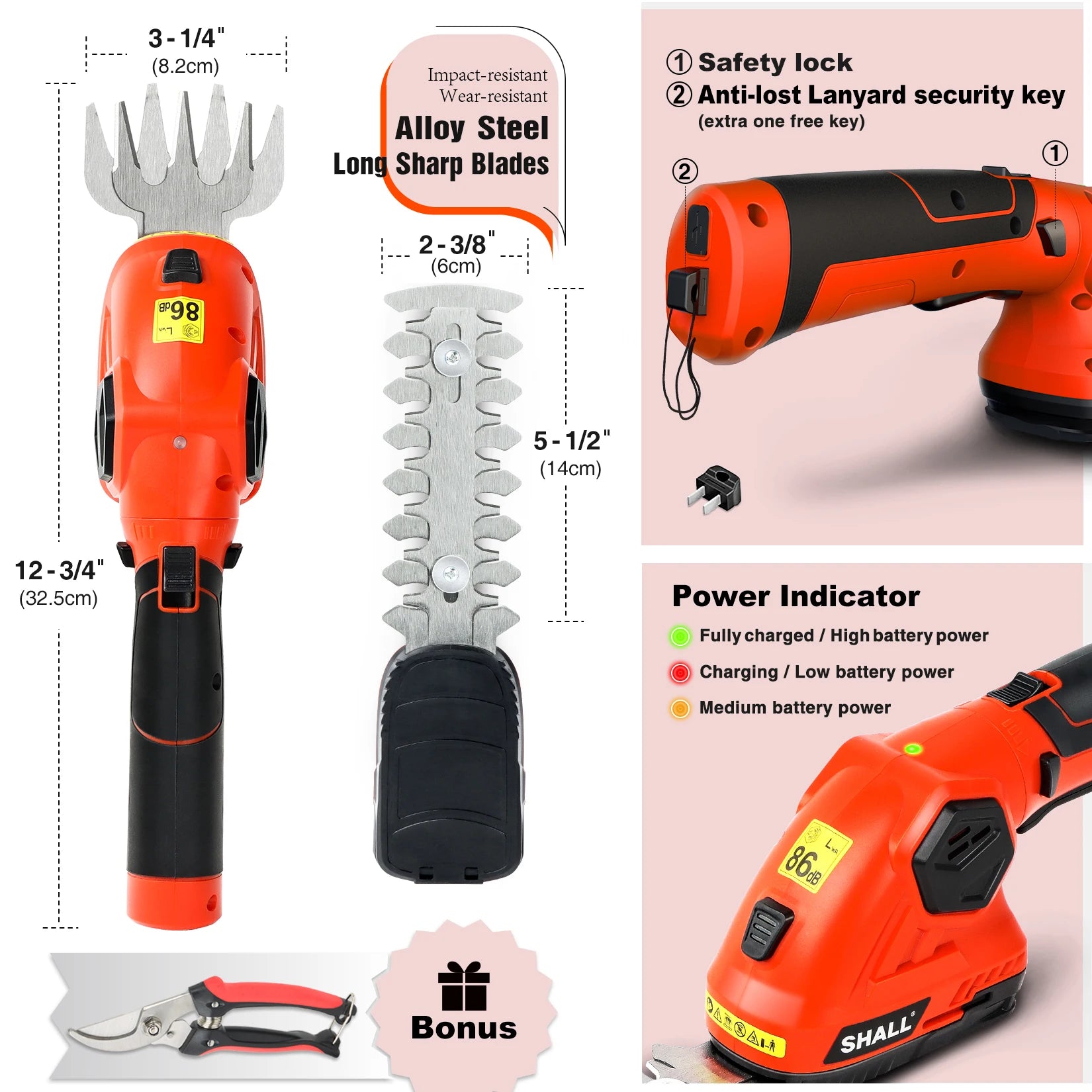 7.2V Cordless Grass Hedge Trimmer 2In1 Battery Rechargeable Shear with Pruning Shears Hedger Gardening Tools Fast Charging