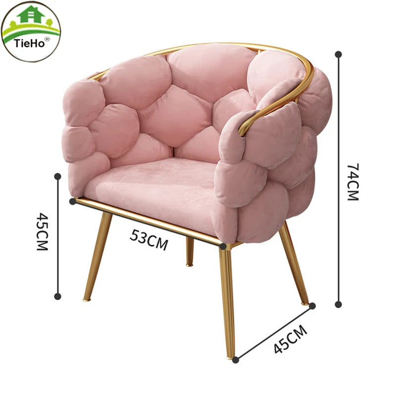 Luxury Nordic Single Sofa Chair Velvet Leisure Armchair Dressing Makeup Chairs Living Room Bedroom Chair Pink Grey