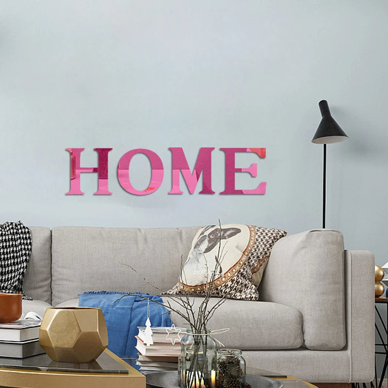 Home Sign Letters Wall Stickers Acrylic Mirror Living Room Decor Adhesive 3D Mirrors Art Aesthetic Sofa TV Backdrop Decoration