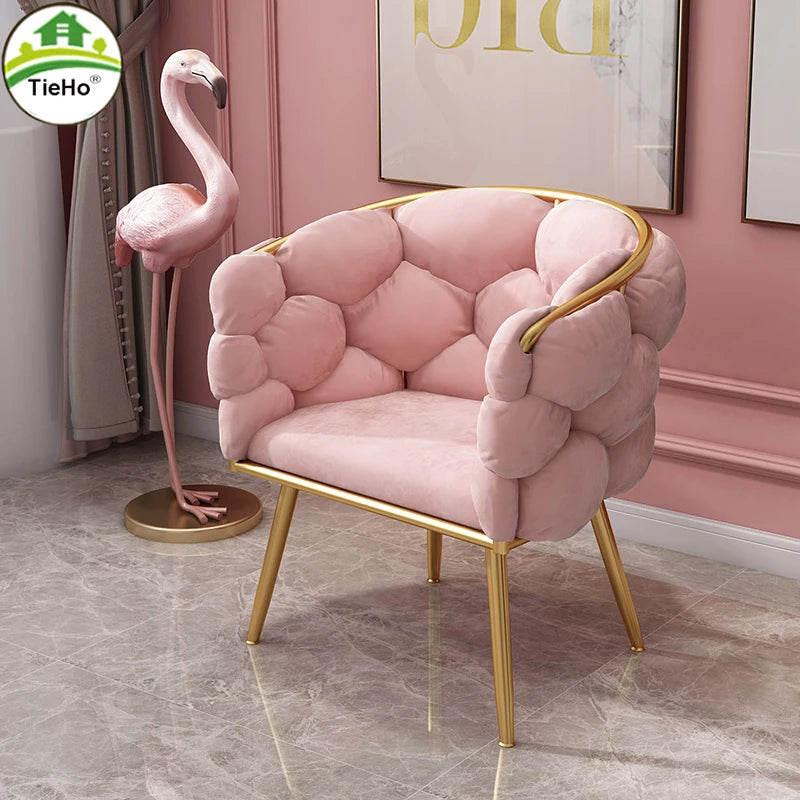 Luxury Nordic Single Sofa Chair Velvet Leisure Armchair Dressing Makeup Chairs Living Room Bedroom Chair Pink Grey